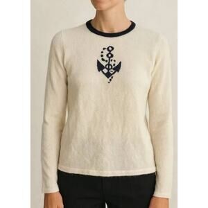 Lands End Women’s Medium Sweater 100% Cashmere Knit Crewneck Pullover Anchor